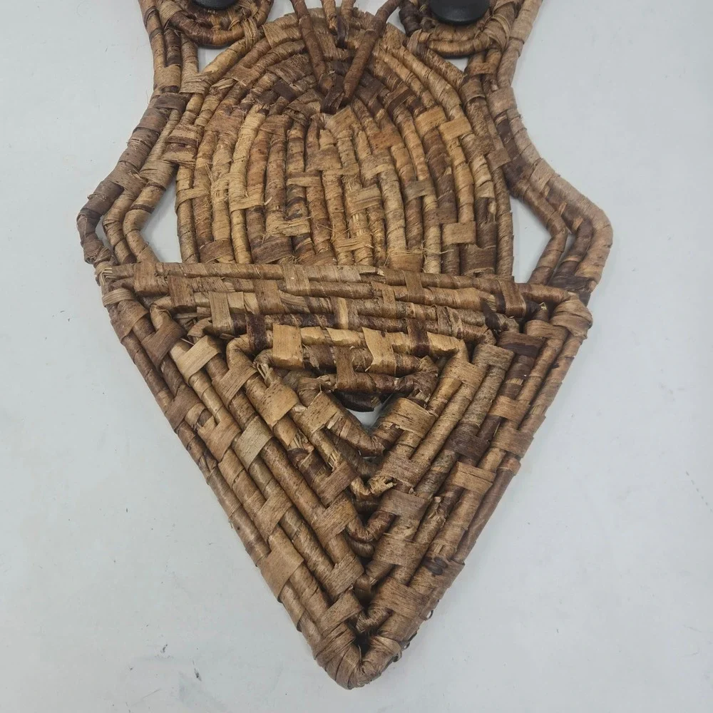 Vintage Woven Wicker Owl Wall Hanging Basket Boho Decor Natural Brown 16.5in